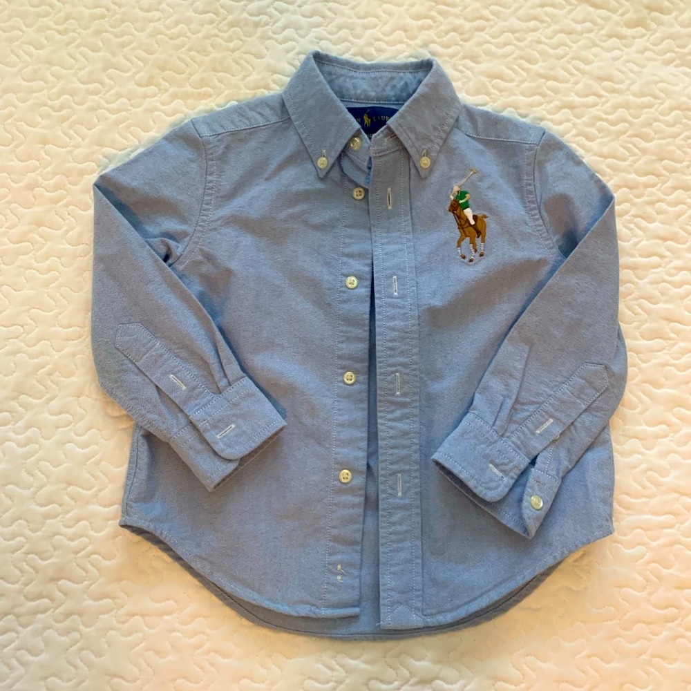 Light Denim Polo long sleeve bottom down shirt